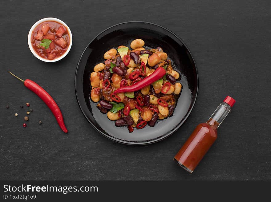 top view fresh mexican food with chilli. High resolution photo. top view fresh mexican food with chilli. High resolution photo