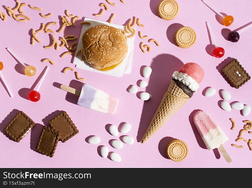 flat lay sweets burger. High resolution photo. flat lay sweets burger. High resolution photo