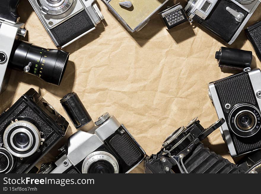 vintage cameras composition. High resolution photo. vintage cameras composition. High resolution photo