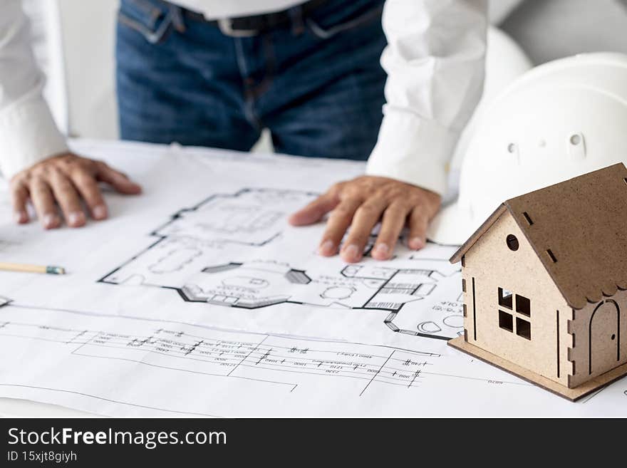 high angle architect checking project. High resolution photo. high angle architect checking project. High resolution photo