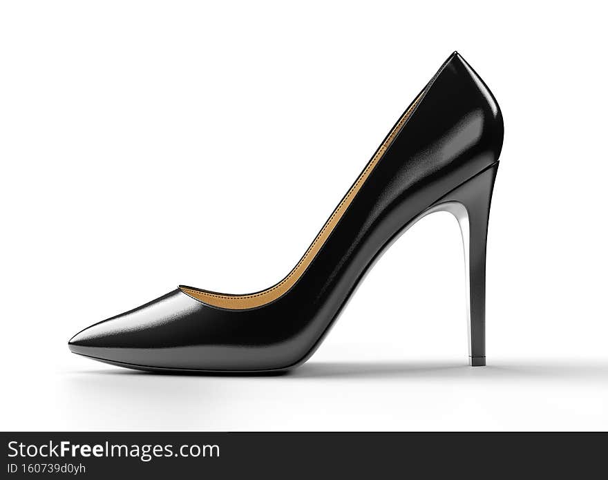 Black women s shoes isolated on white background. 3D rendering illustration.