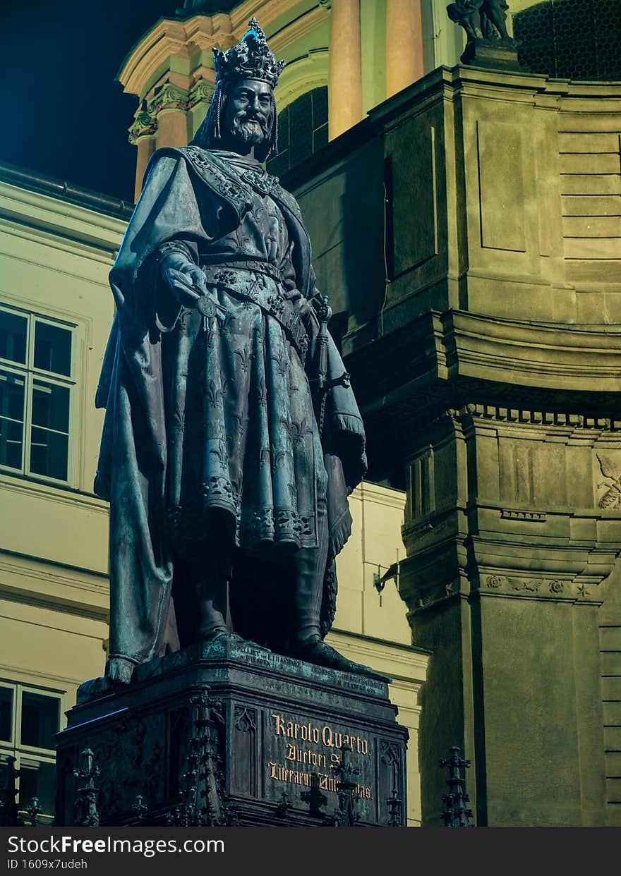 Monument to King Karl in Prague in the evening
