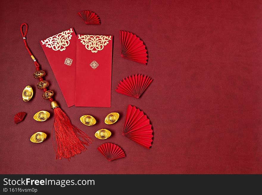 Chinese new year festival decoration. Traditional lunar new year red pockets