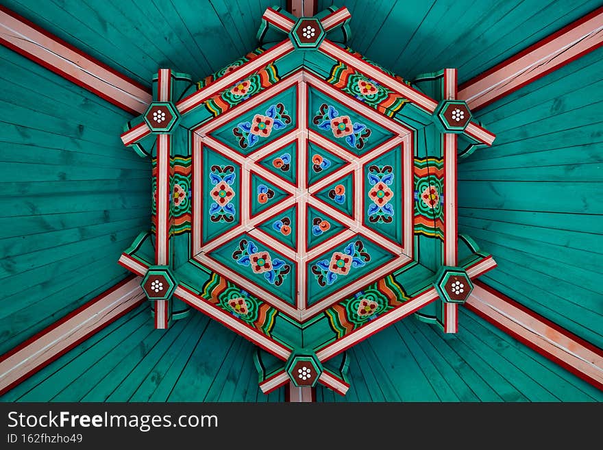 Painted ceiling of Luo Shan Pavilion in Nakasan Park, Seoul. South Korea. Painted ceiling of Luo Shan Pavilion in Nakasan Park, Seoul. South Korea