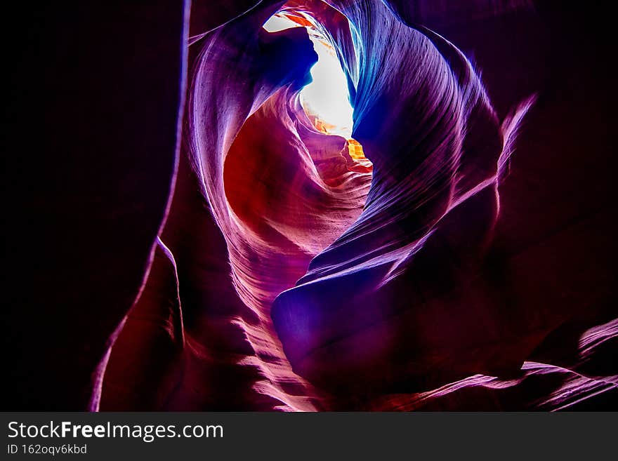 Antelope Canyon in America. Purple light in the cave. Page, Arizona, USA.
