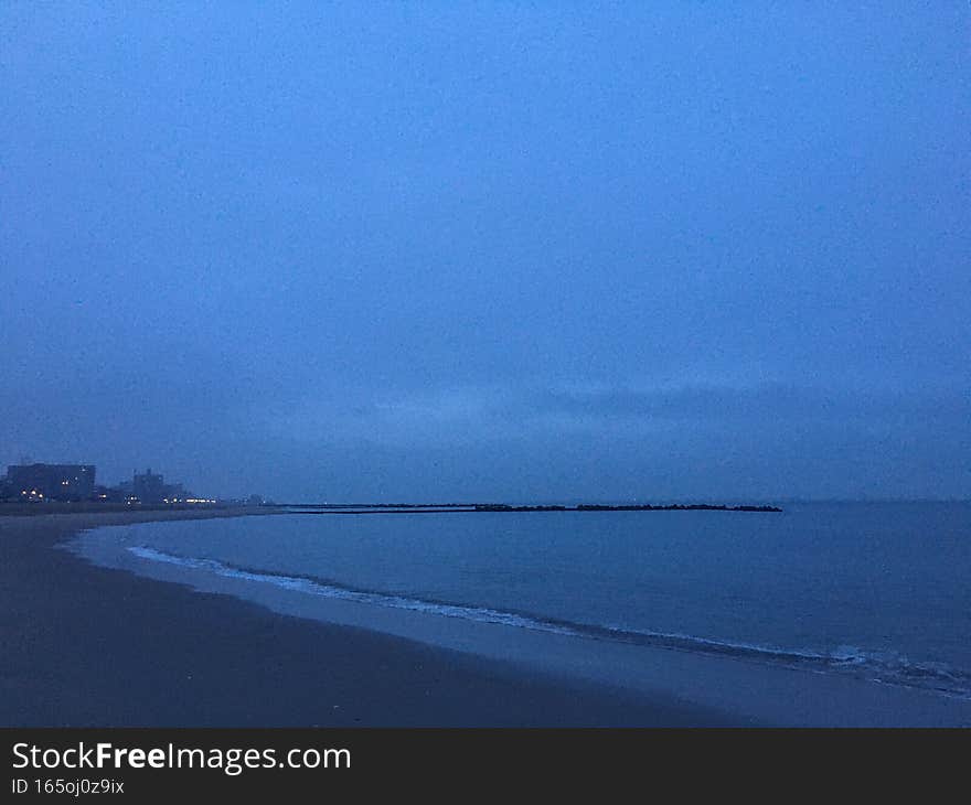 Dawn in Winter at Coney Island in Brooklyn, New York, NY.