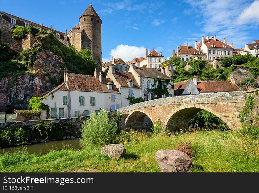 Medieval Old town of historical Semur en Auxois, Cote d`Or, Burgundy, France. Medieval Old town of historical Semur en Auxois, Cote d`Or, Burgundy, France