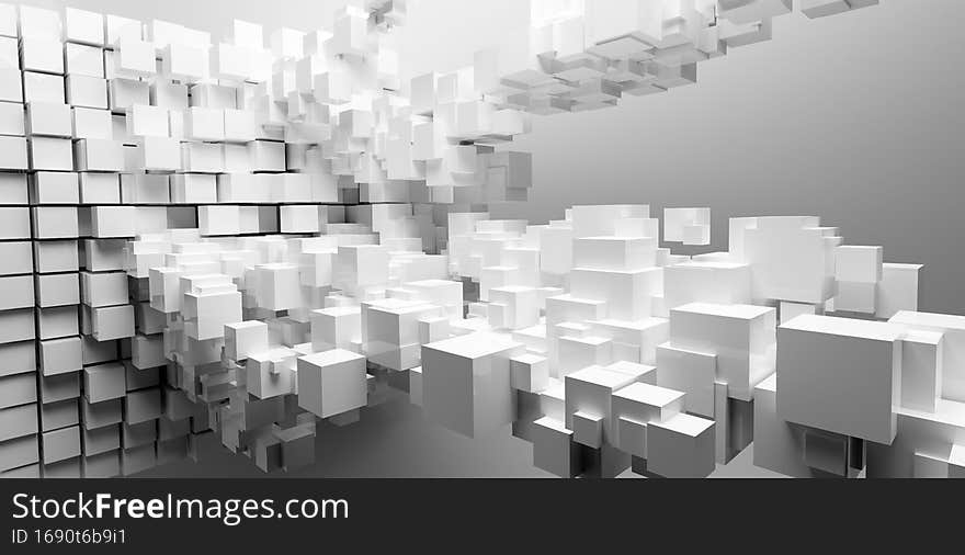 Abstract cubes flow in bright white background
