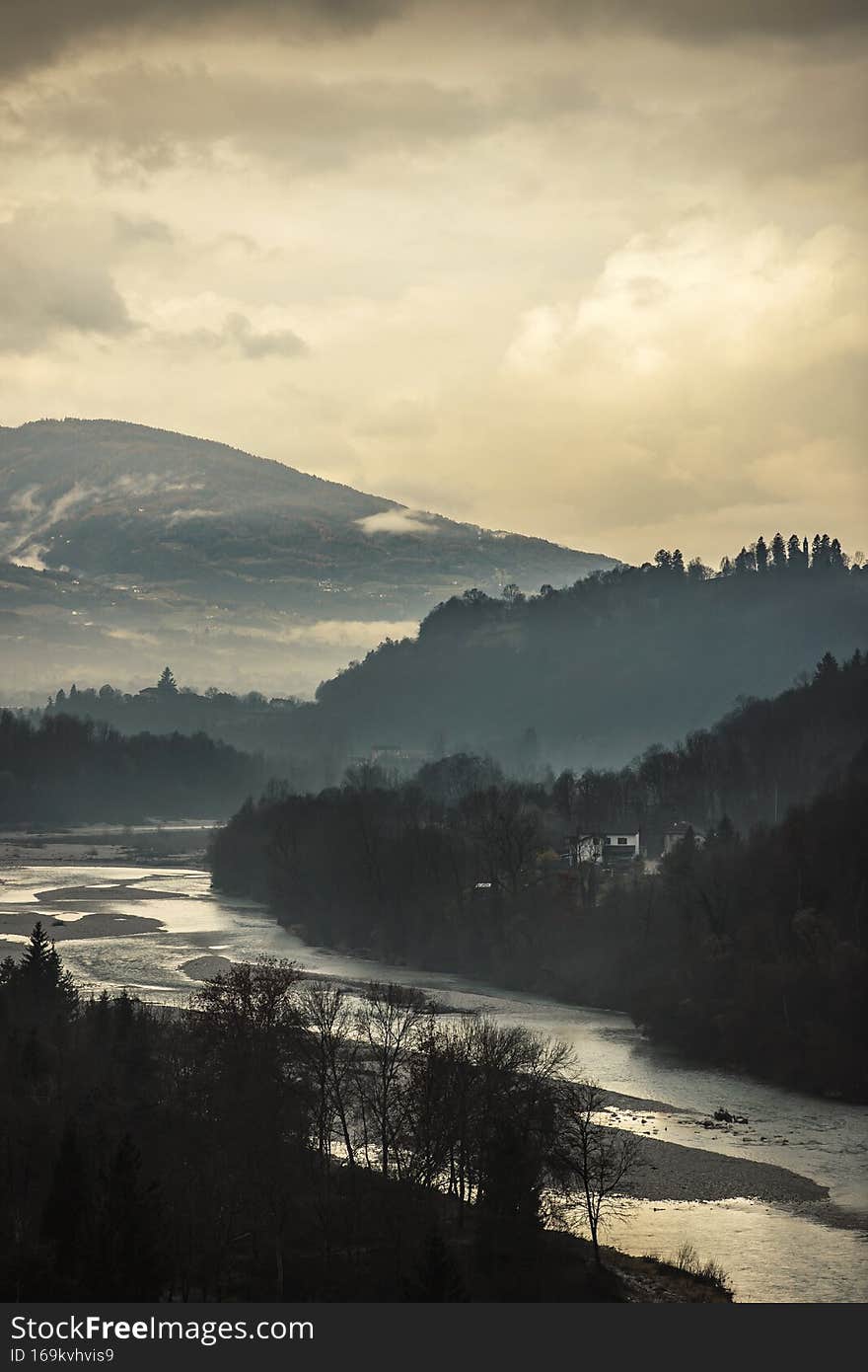 Colorful houses of beautiful Belluno town in Veneto province,.