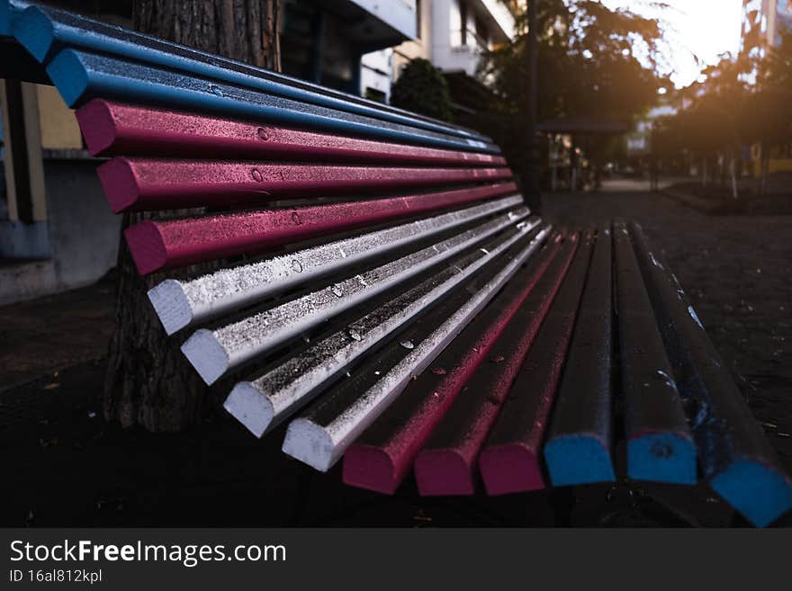 multicolored seat covered with volcano ash. multicolored seat covered with volcano ash