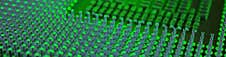 Computer Processor Close-up. Bright Green Tinted Banner. Information Technology Headline. A Pattern Of Contacts And Semiconductors Royalty Free Stock Photography