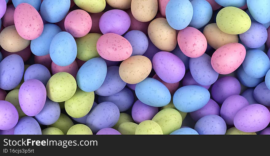 Background of colored painted Easter eggs Pastel colors. 3d rendering