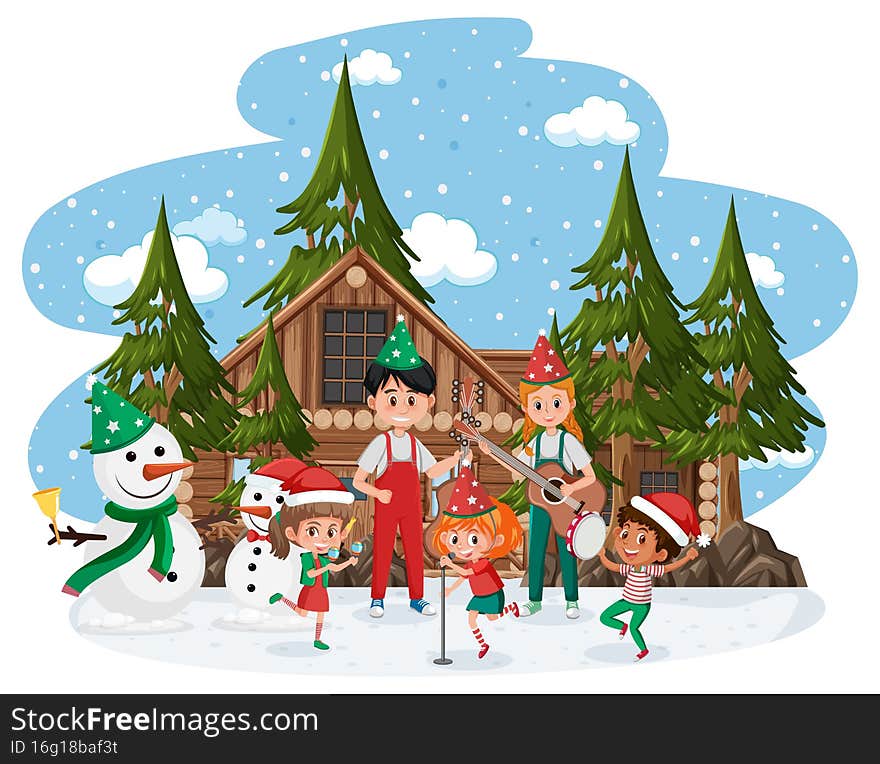 Group of musician playing in Christmas illustration