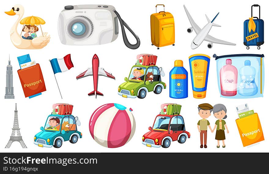 Set of summer vacation objects and elements illustration