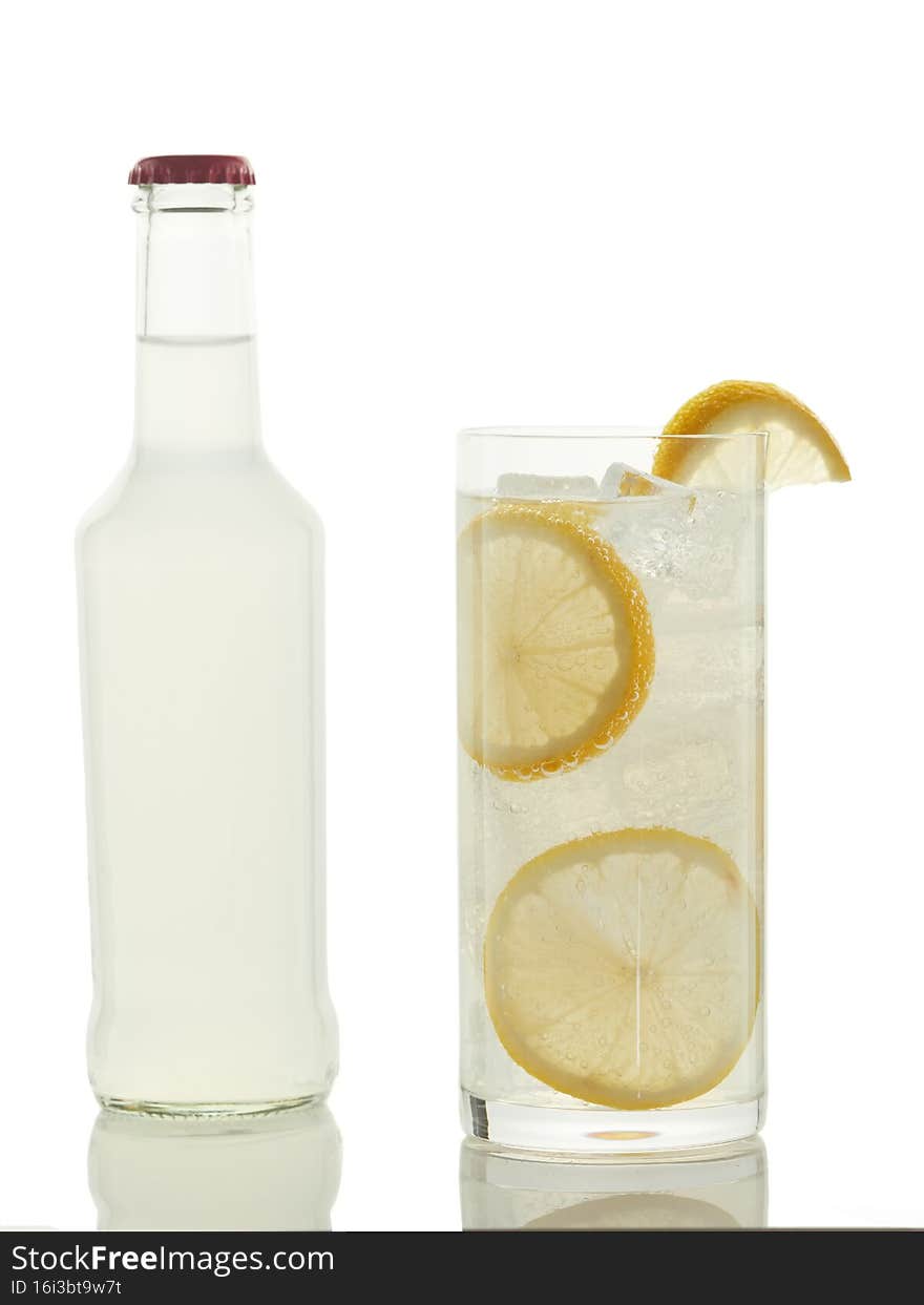 Vodka lemonade, a ready-to-drink cocktail, isolated on white background. Concept of a to-go cocktail