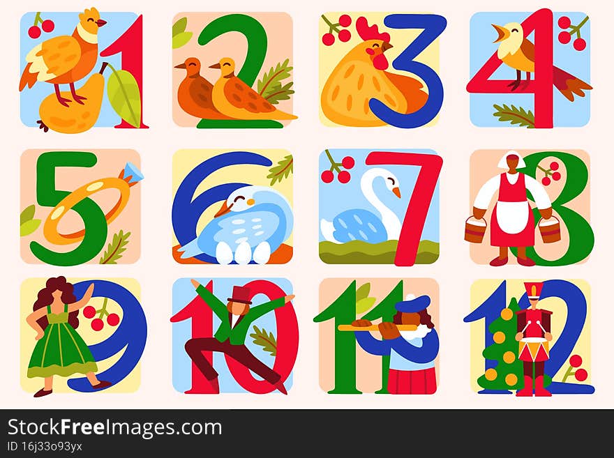Flat 12 days of christmas illustration Vector illustration.