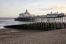 February 1, 2022. Landscape By The Sea. Eastbourne Pier And Beach, East Sussex England Stock Image