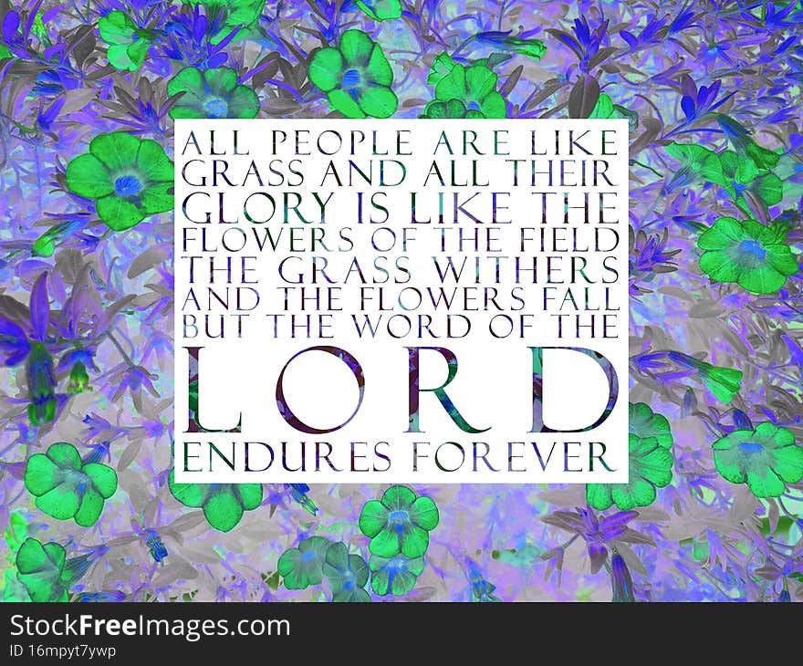 Word of the Lord with green blue flower frame