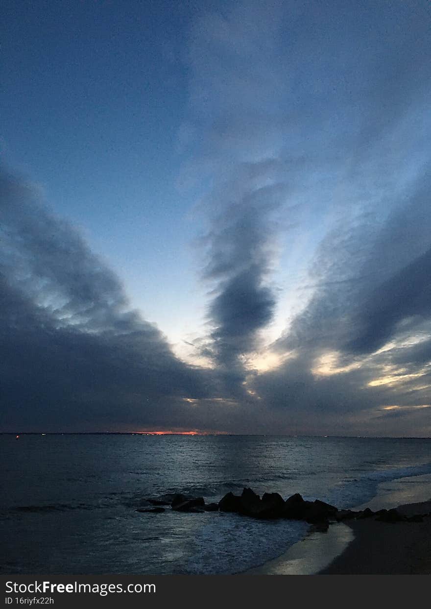 Sunset in February at Coney Island in Brooklyn in New York, NY.