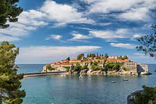 Sveti Stefan Island In Budva At Beautiful Summer Day, Montenegro Stock Photography