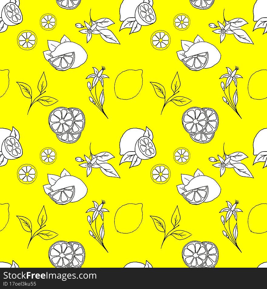 seamless repeating lemon pattern on yellow background