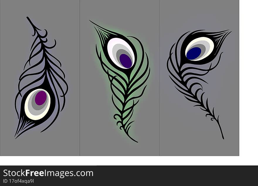 three feathers of the firebird design for interior, illustration, graphic drawing