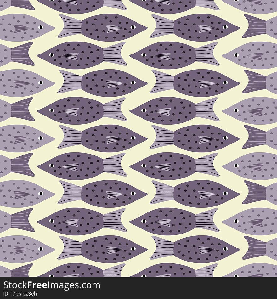 Spotted fish hand drawn vector illustration. Underwater life seamless pattern for children fabric.
