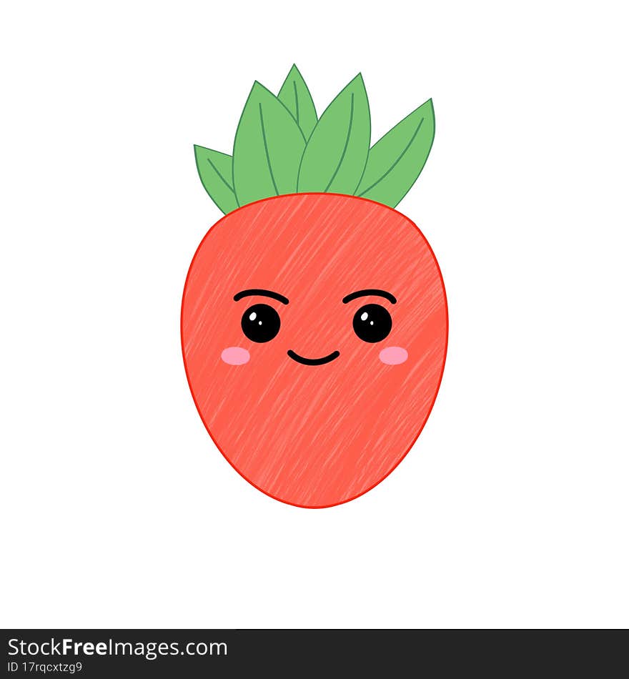 Cute cartoon strawberry with emotion spots. fruit character. Funny emoticon in flat style.