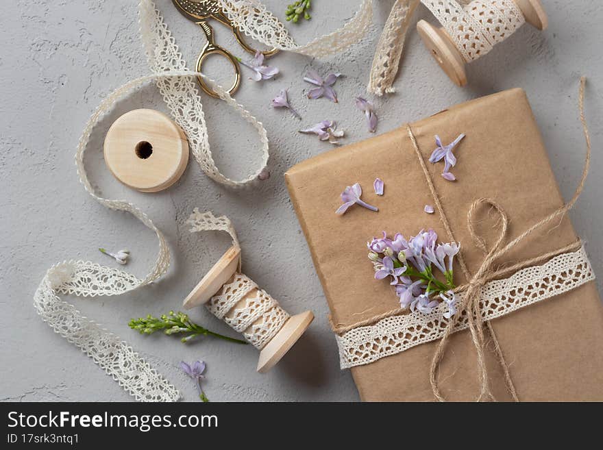 Vintage flower greeting gift top view