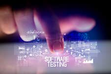 Finger Touching Tablet With Web Technology Icons Concept Stock Photo
