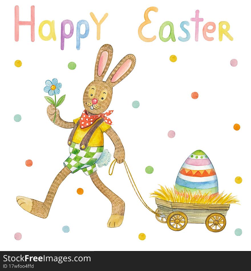 Watercolor Easter Greeting Card With Rabbit