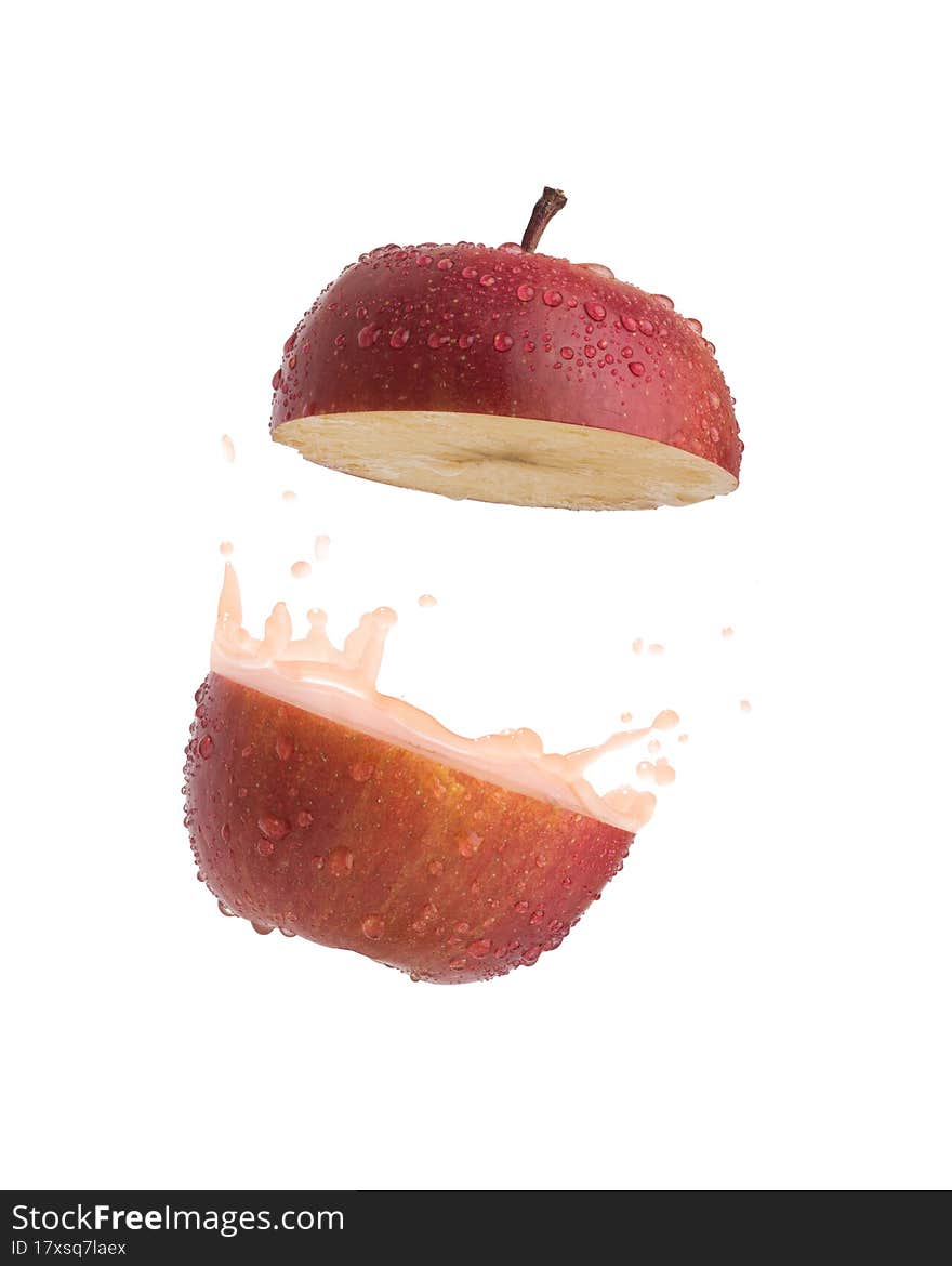 apple with juice splash on white isolated background. apple with juice splash on white isolated background