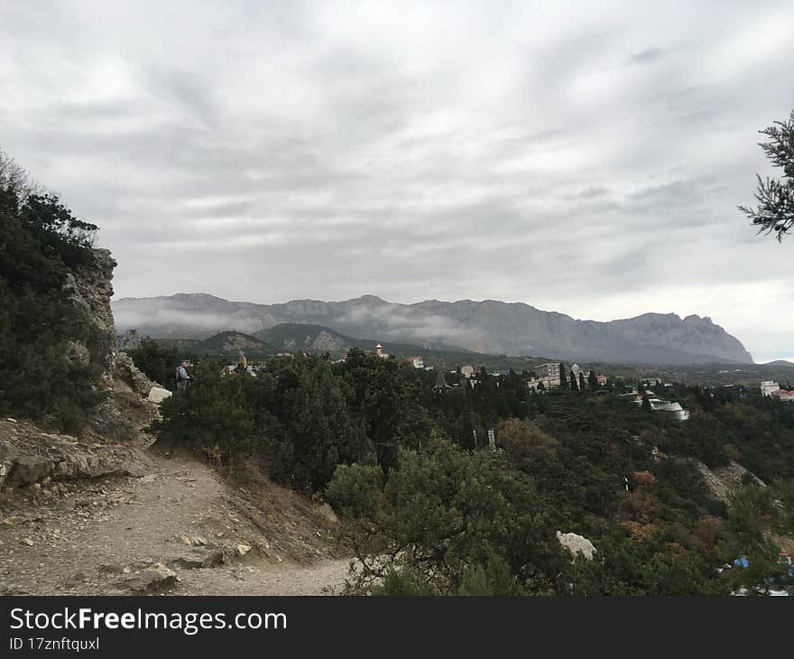 View Of The Mountains In The Fog