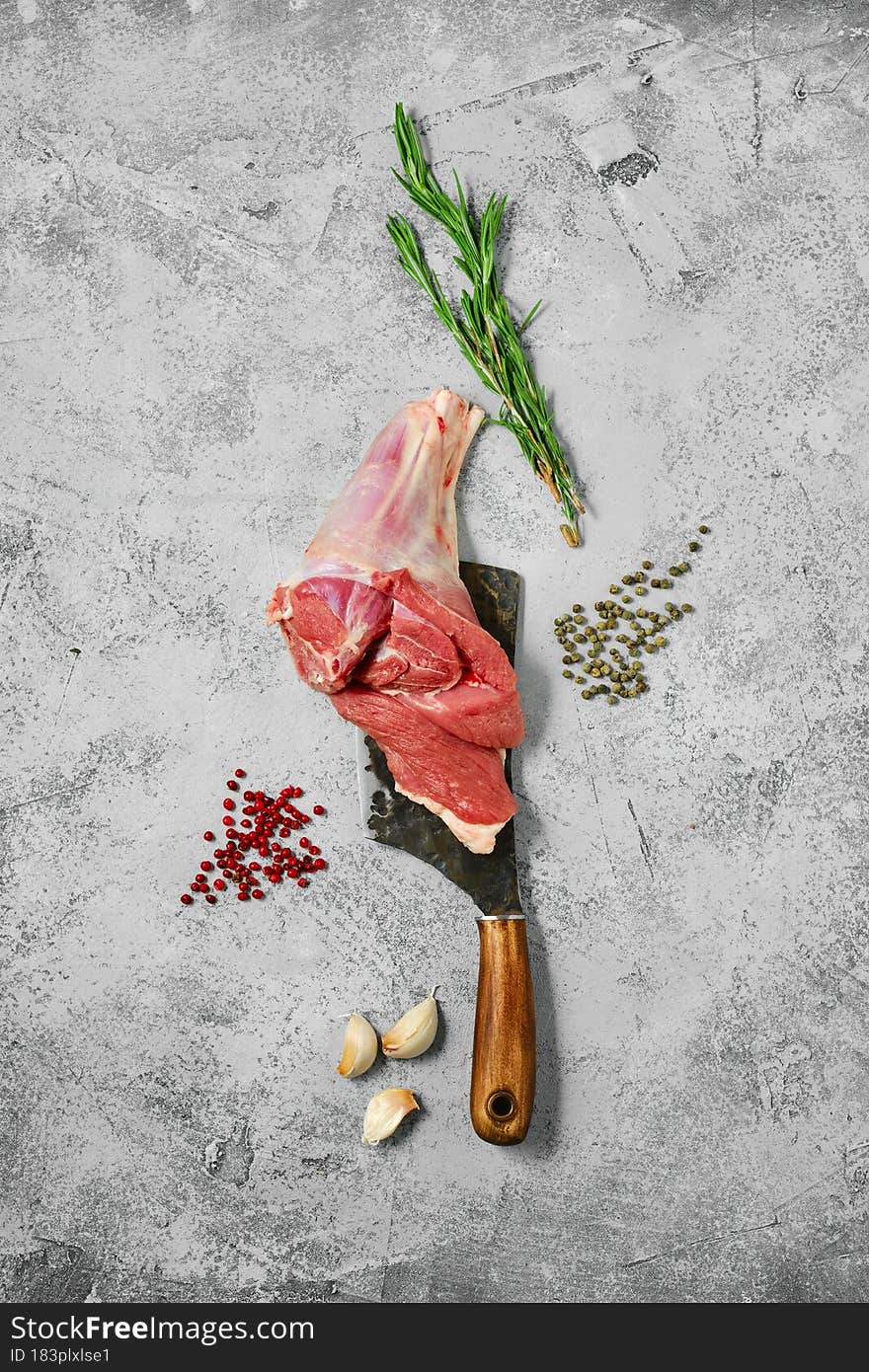 Composition with raw uncooked lamb leg, chump off shank. Composition with raw uncooked lamb leg, chump off shank