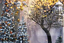 Christmas Shop Window. Market. New Year. Classical Xmas Decoration Royalty Free Stock Photo