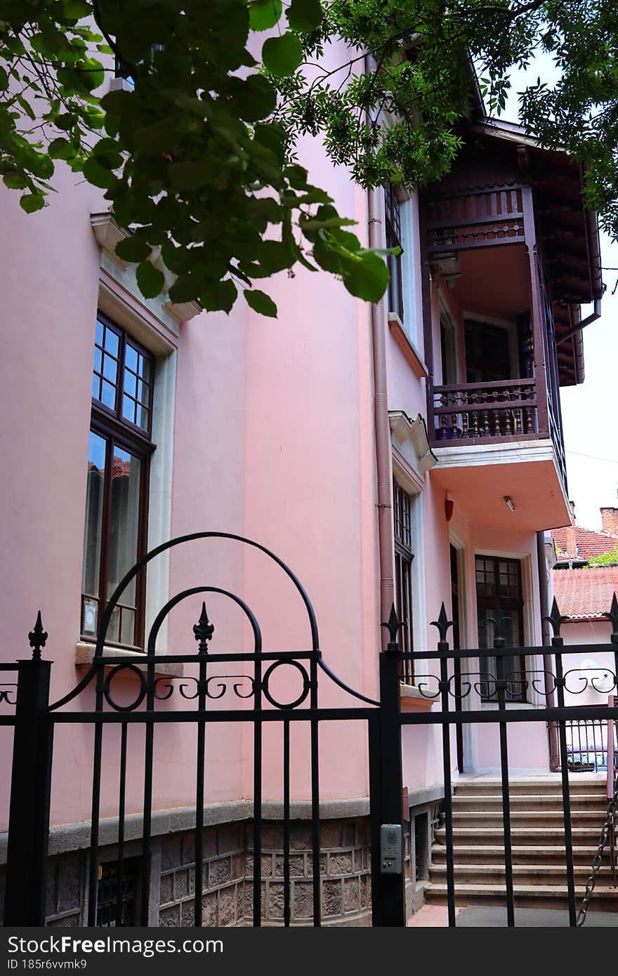 View of one of the beautiful houses in Sofia. The building is approximately one hundred years old.