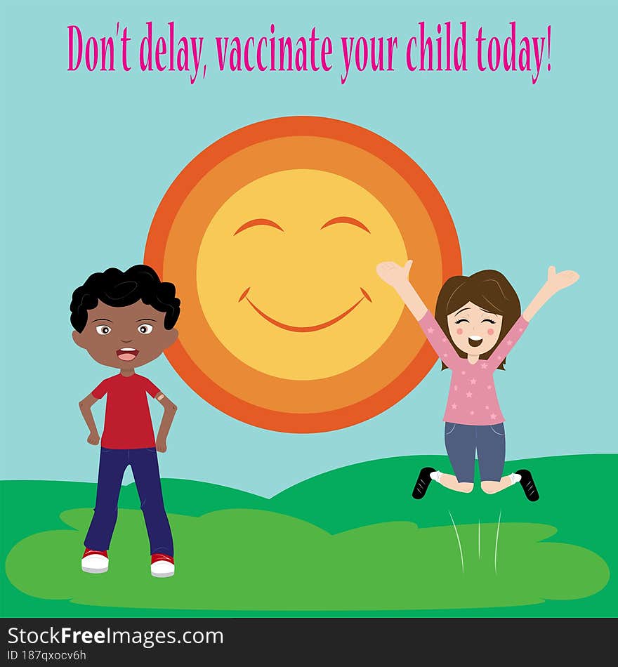 Vector Illustration of Children Advocating for Vaccinations