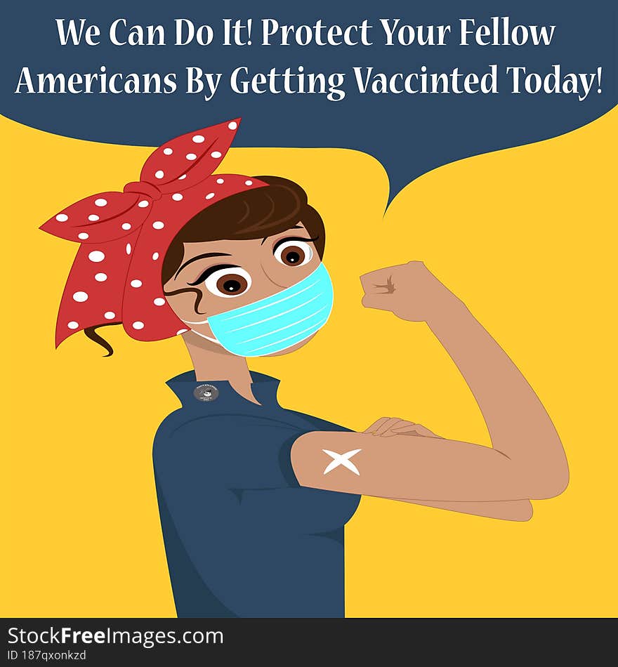 Rosie The Riveter Cartoon Promoting Vaccination Of Your Fellow Americans