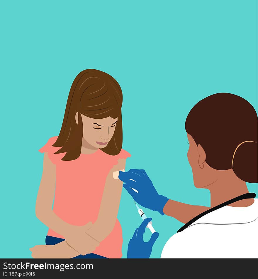 Child receiving an injection from the doctor