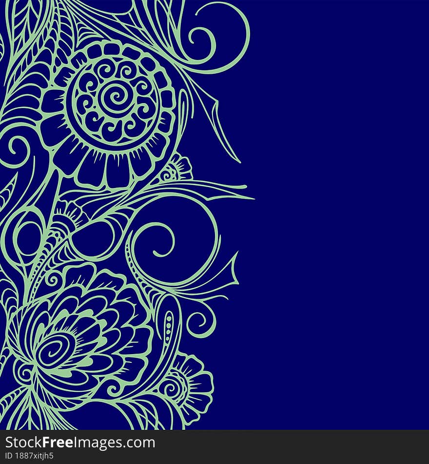 blue seamless floral border on blue background, floral graphic repeat design element, texture, pattern