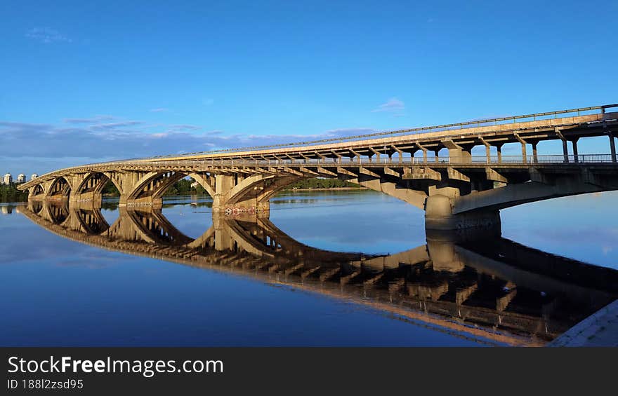 Bridge Metro over Dnipro river in Kyiv, Ukraine.
