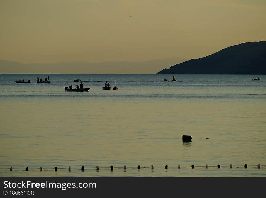 Sunrise over Marmara Sea in Bursa Gemlik Kumla Turkey in Summer 2022.