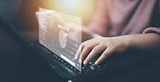 Email Spam With Laptop And Virus Internet Security Concept, Woman Touch Scan Fingerprint Delete Email Spam With A Laptop. Spam, Ju Royalty Free Stock Photography