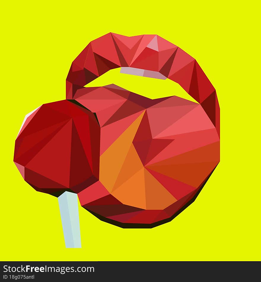 Lips, lollipop on a bright yellow background