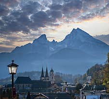 Autumn Hazy Day  Berchtesgaden Town And Watzmann Top, Germany Royalty Free Stock Images