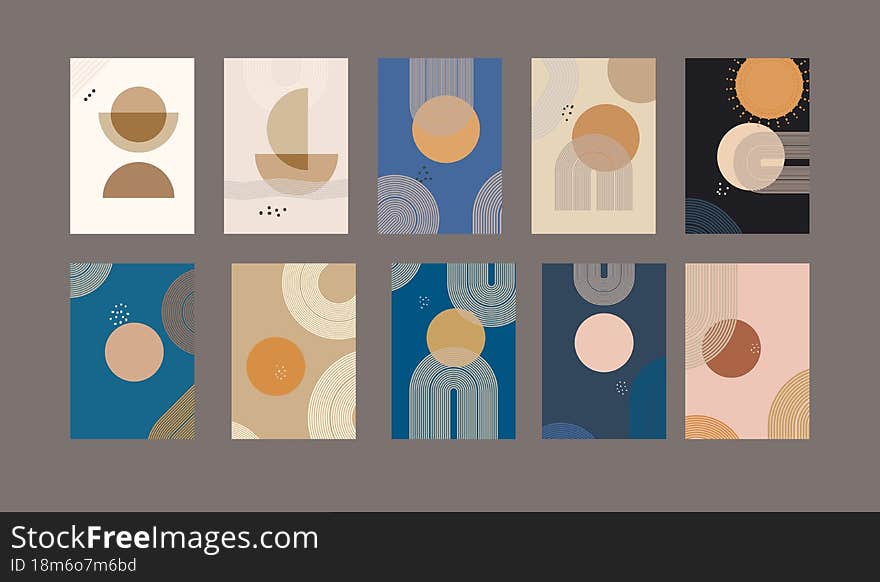 Mid-century Geometric Boho Interior Wall Art  Posters Set