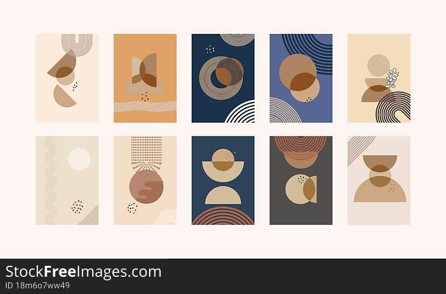 Mid-century Geometric Boho Interior Wall Art  Posters Set