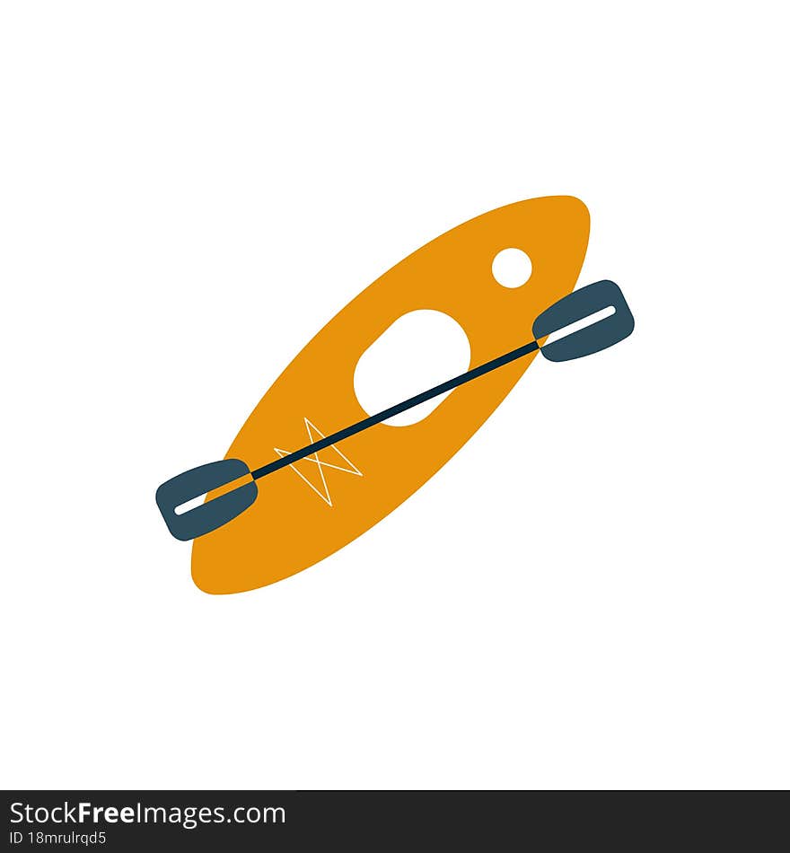 flat orange kayak with paddle isolated on white