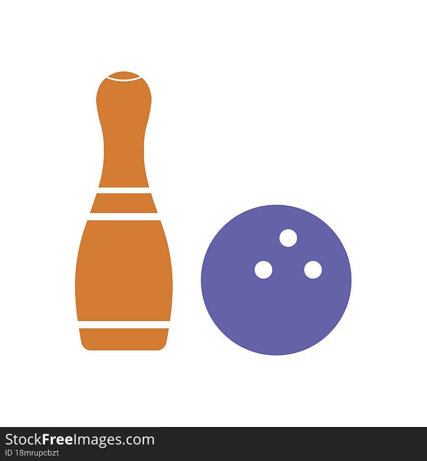 flat bowling ball and pins  isolated on white background