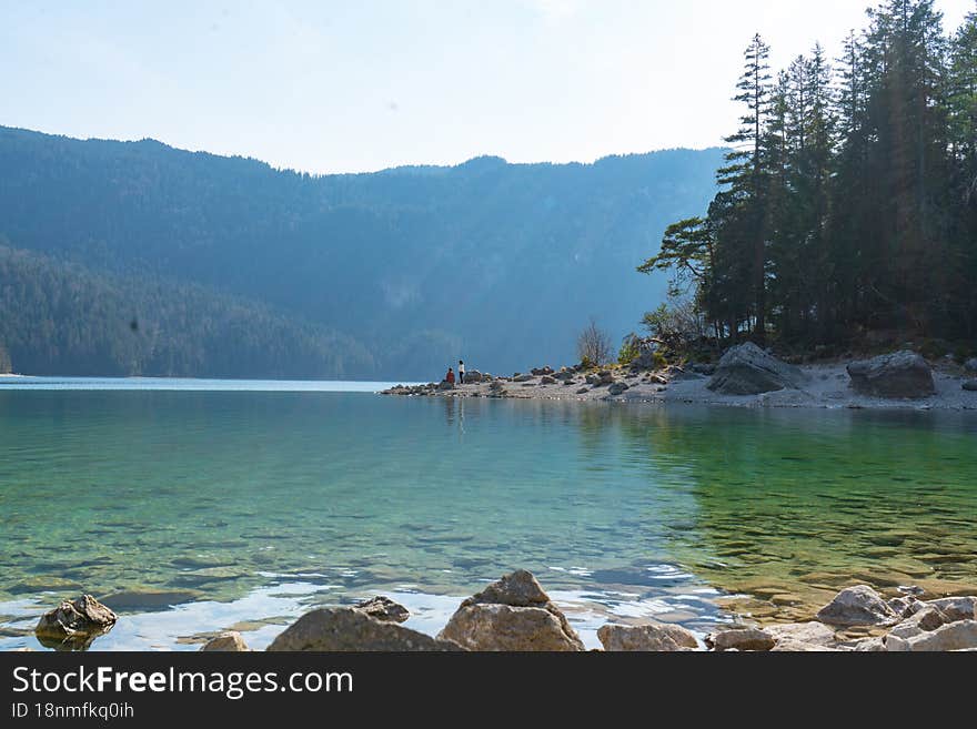 A lake in the mountains of Bavaria where you can relax